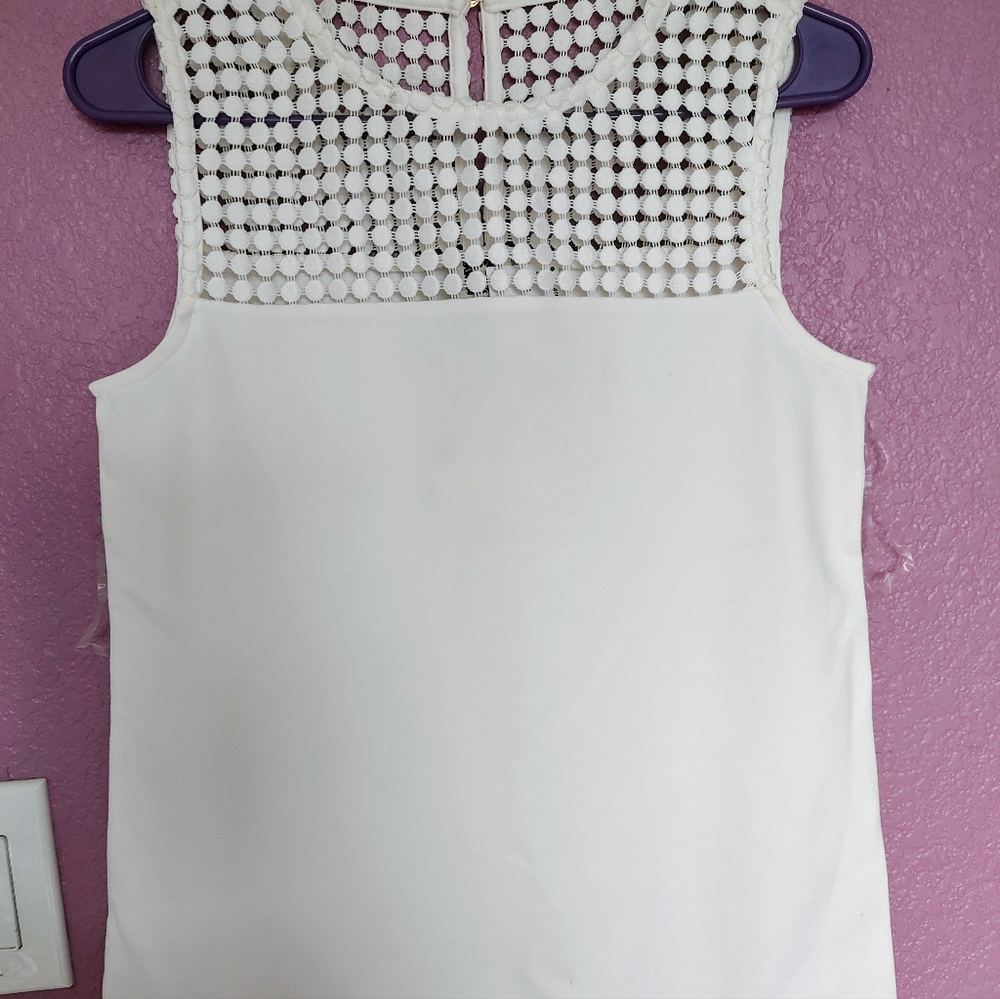 Chic White Sleeveless Blouse with Mesh Detail